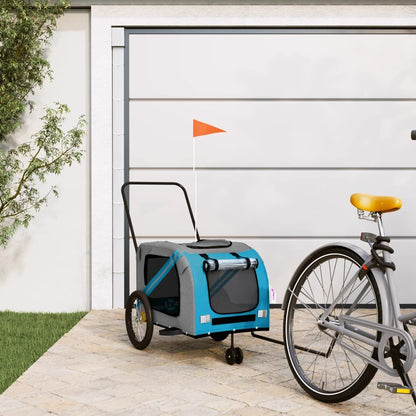 Vidaxl Remolque De Bicicleta Mascotas Hierro Tela Oxford Azul Gris_1