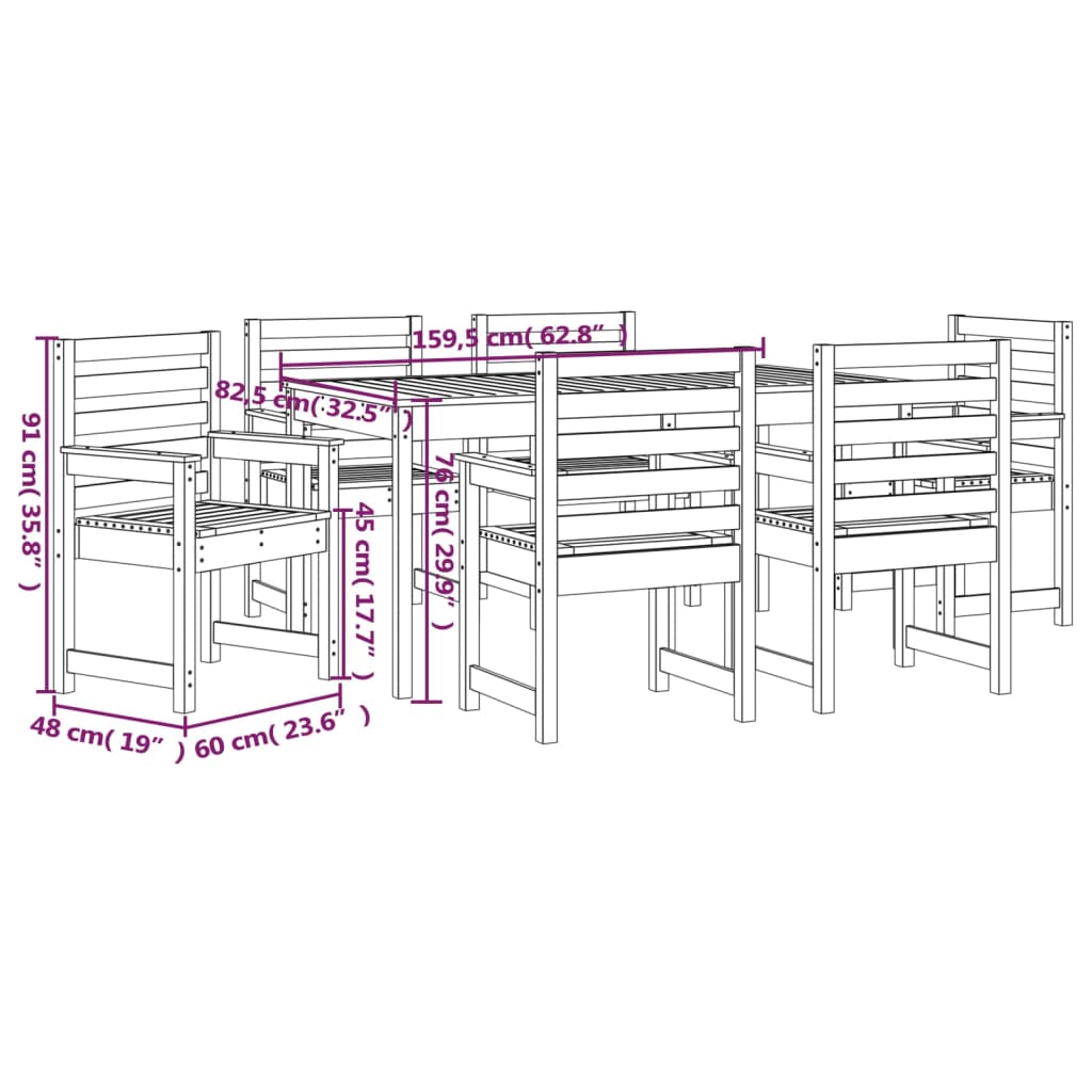 Juego De Comedor De Jardín 7 Piezas Madera Maciza De Pino / Vetonek_4