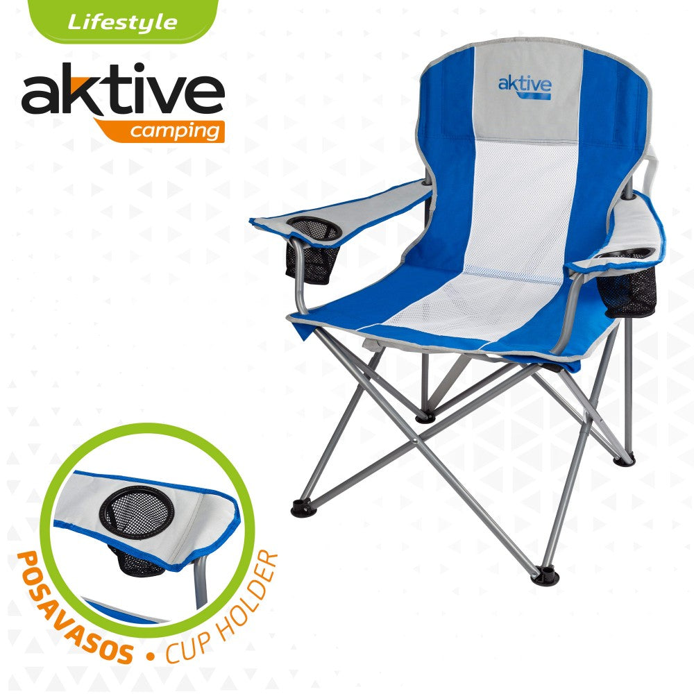 Silla Plegable Camping Xl Con Asa Y Posavasos Aktive_2