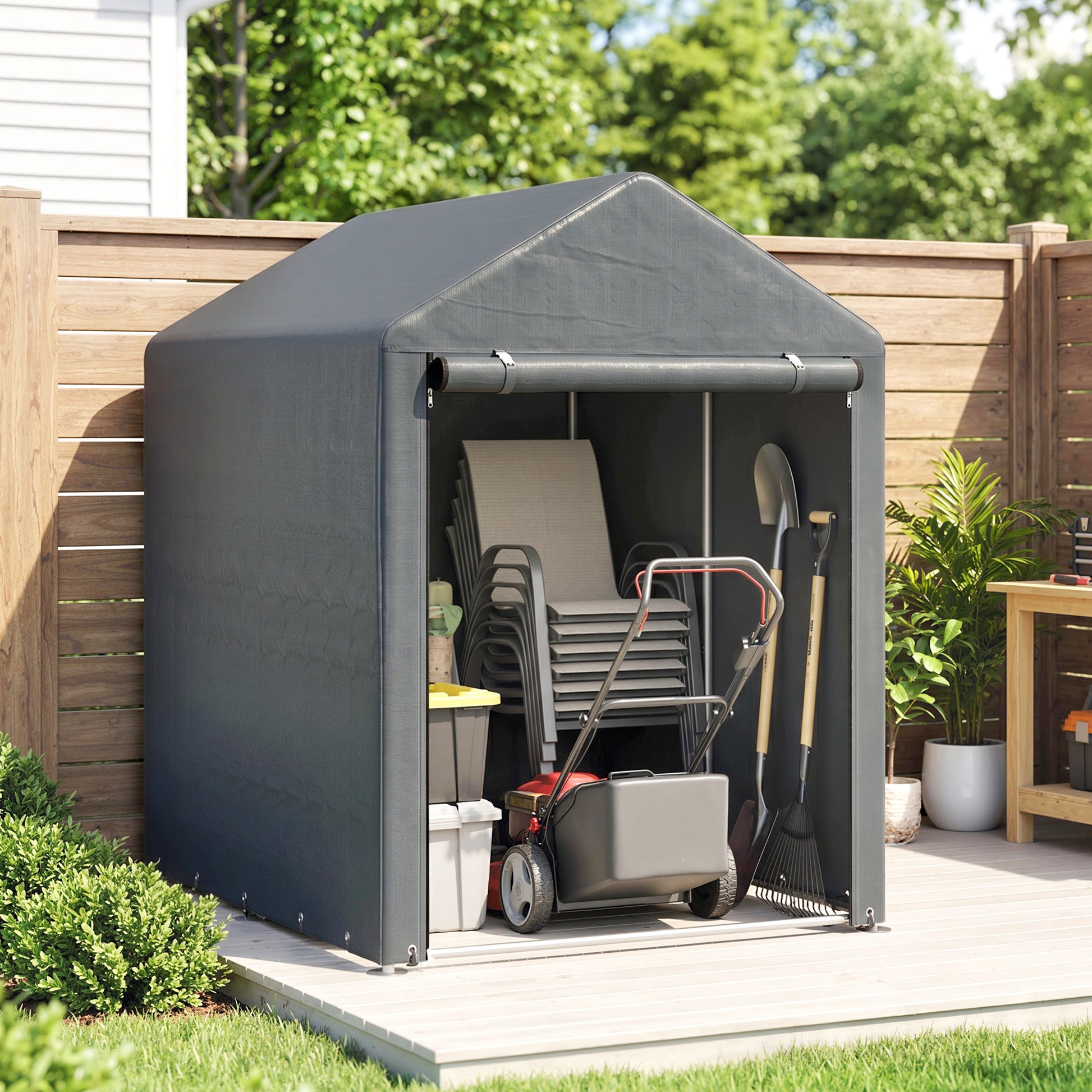 Outsunny Carpa Para Herramientas Bicicletas Y Motos 1,2x1,8x1,65 M Gris Oscuro_3