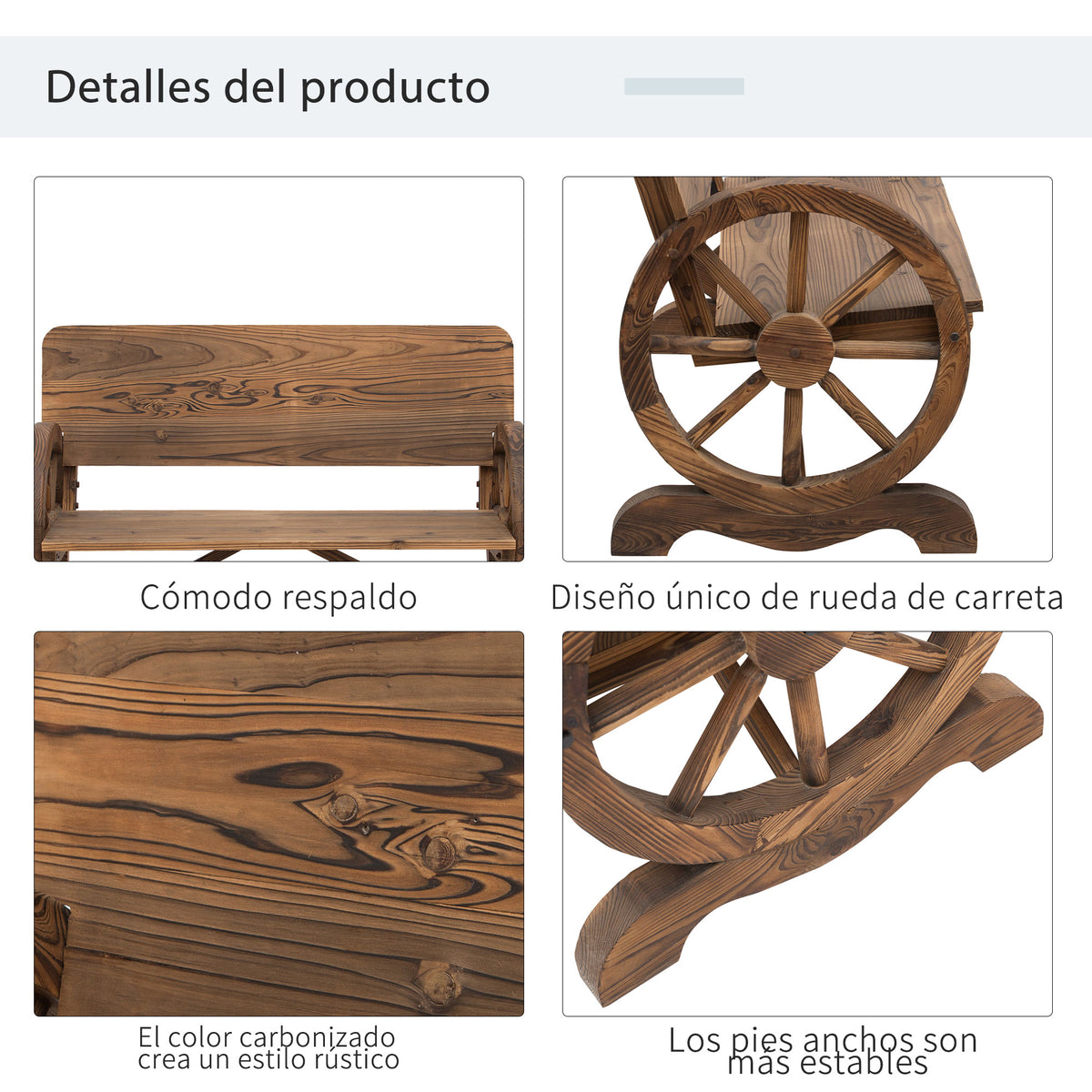 Banco De Jardín Outsunny Madera De Abeto Carbonizado 114x58x80 Cm_5