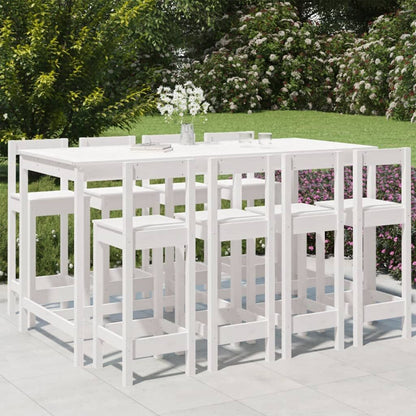 Vidaxl Mesa Y Taburetes Altos Jardín 9 Pzas Madera Maciza Pino Blanco_1