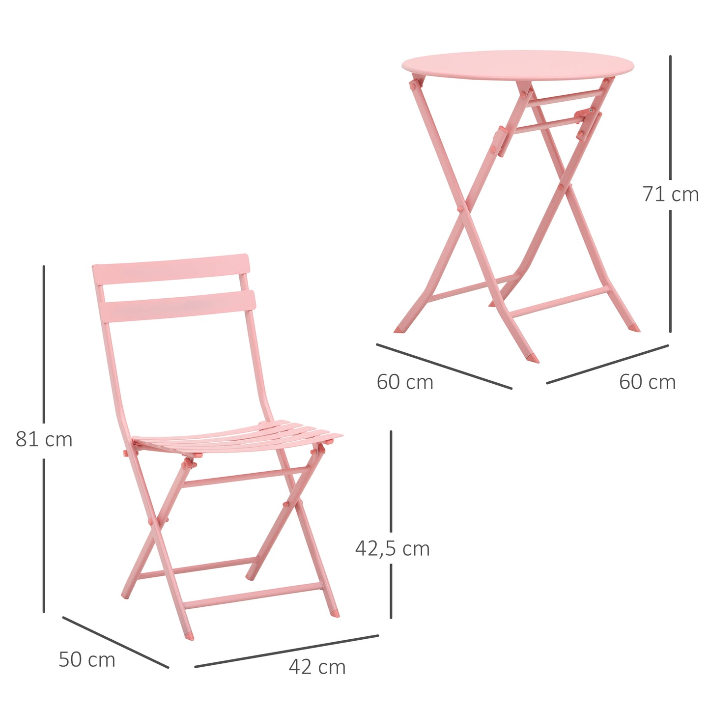 Outsunny Conjunto De Muebles De Jardín Plegable Con Marco De Acero Rosa_2