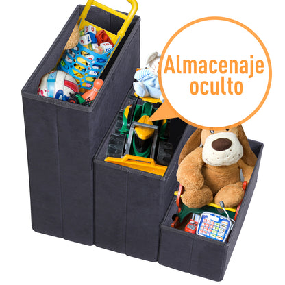 Escalera Para Mascotas 3 Peldaños Plegable Con Tapas Abatibles 40x54x48cm Negro_4