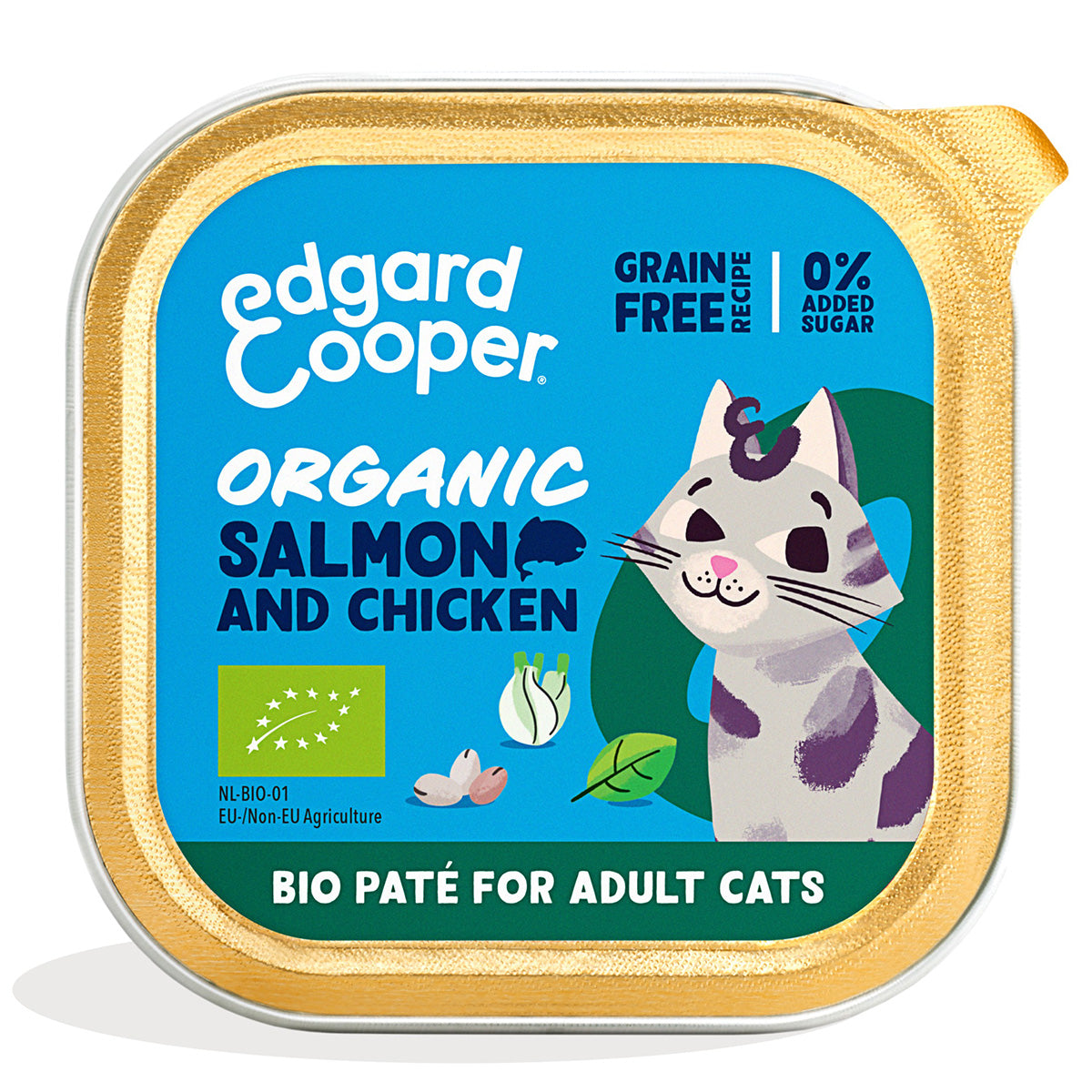 Paté ecológico de salmón y pollo para gato adulto Edgard & Cooper 85 g