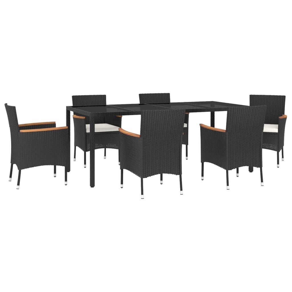 Vidaxl Set De Comedor De Jardín 7 Pzas Y Cojines Ratán Sintético Negro_0