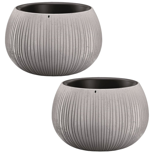 2x Prosperplast Beton Bowl De Plástico Con Depósito En Color Cemento, 11 (alto) X 14,4 (ancho) X 14,4 (profundo) Cms_0