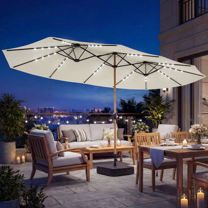Outsunny Sombrilla Doble 4,6x2,6 M Con 48 Luces Led Base Incluida Y Manivela_1