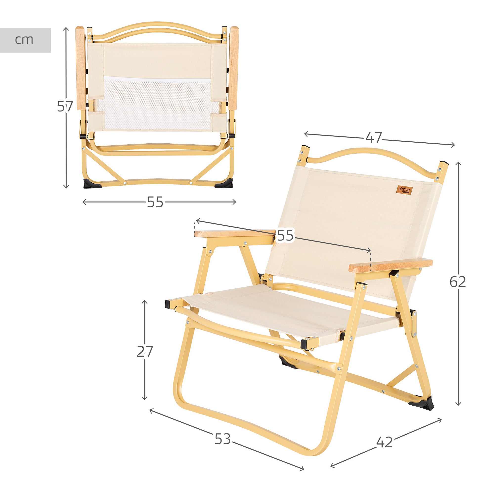 Pack 2 Sillas Plegables Bajas Glamping Crema Aluminio C/bolsillo Aktive_3
