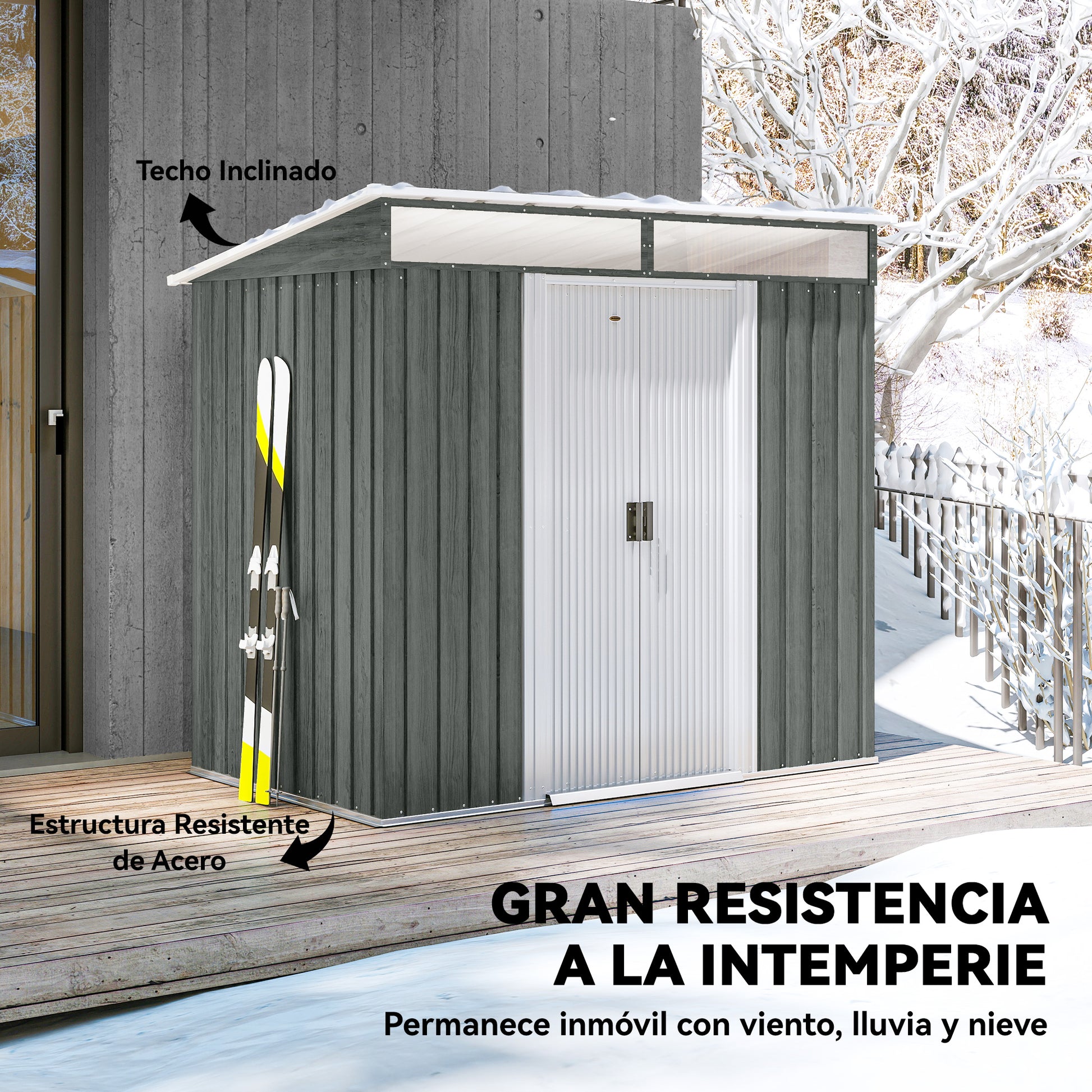 Outsunny Caseta De Jardín 2 M² 195x122x181,5 Cm Con Puerta Corredera Gris Claro_5