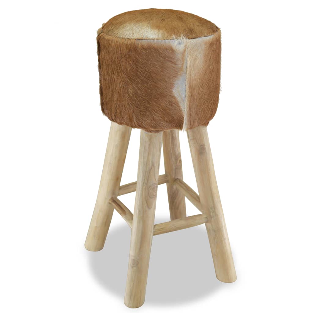 Taburete De Cocina De Cuero Auténtico Y Madera De Teca Maciza_2