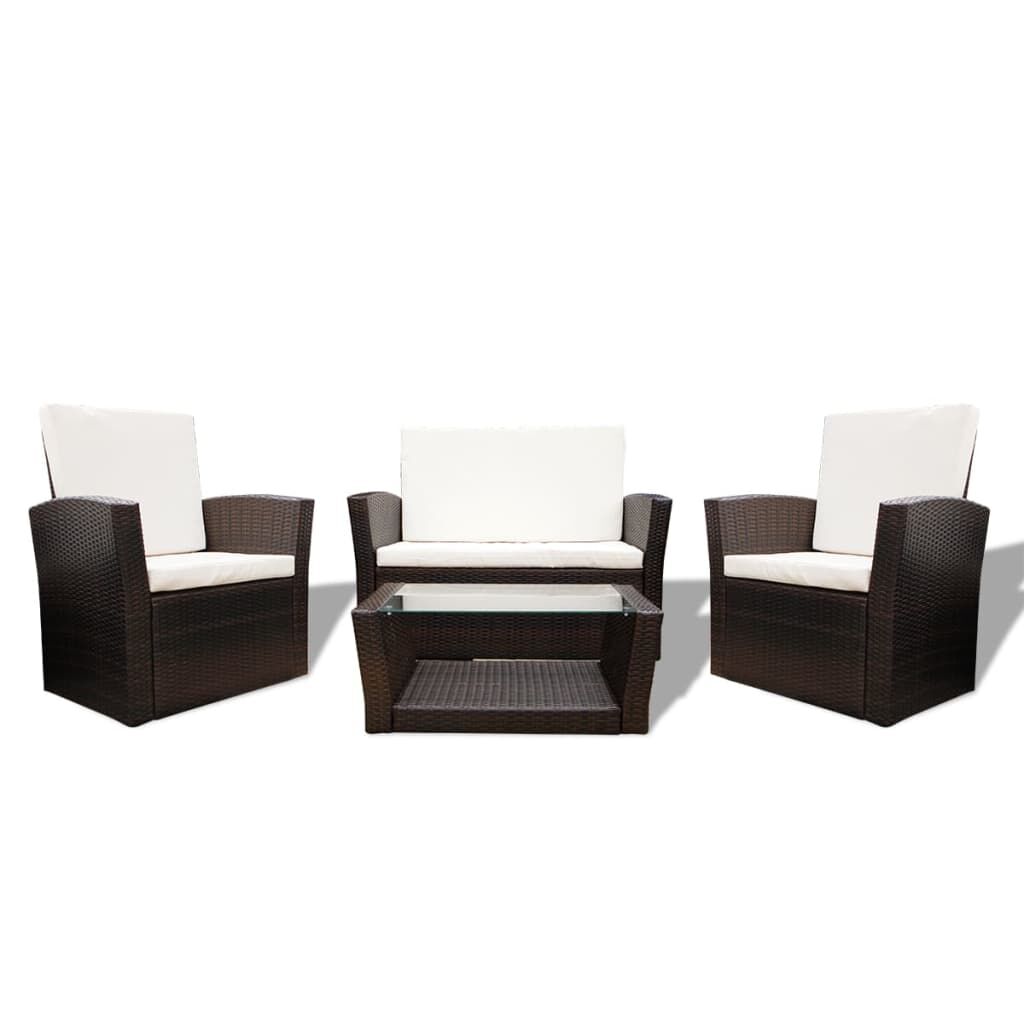 Vidaxl Set Muebles De Jardín 4 Piezas Y Cojines Ratán Sintético Marrón_0