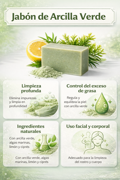 Jabón Sólido Natural De Arcilla Verde 100 G | Equilibrante Y Purificante | M&on Naturals_2