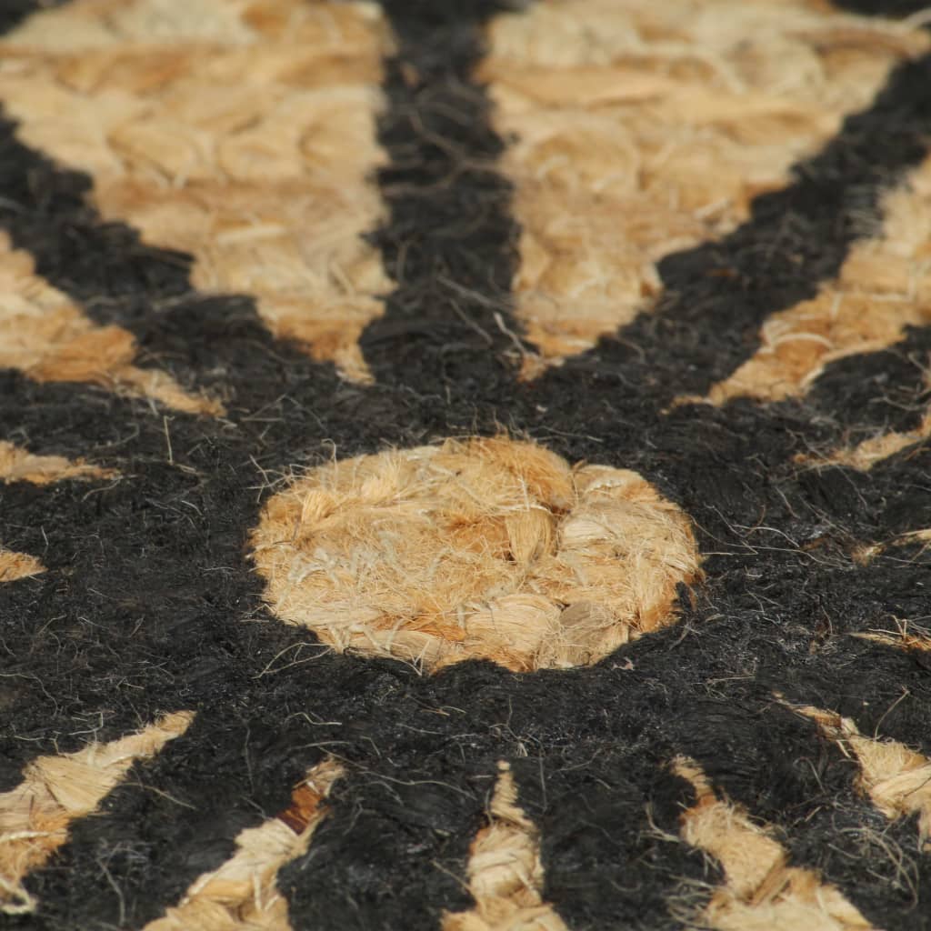 Alfombra De Yute Tejida A Mano Con Estampado Negro 150 Cm / Vetonek_2