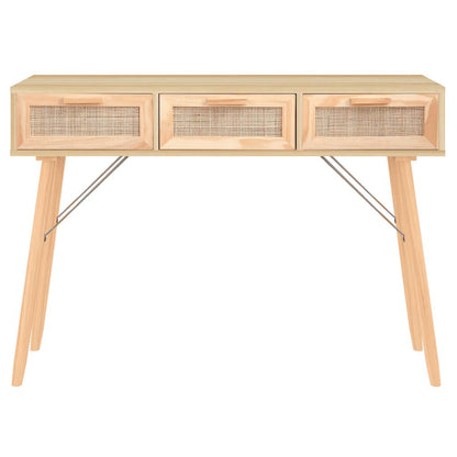 Mesa Consola Madera Pino Maciza Ratán Natural 105x30x75 Cm_3