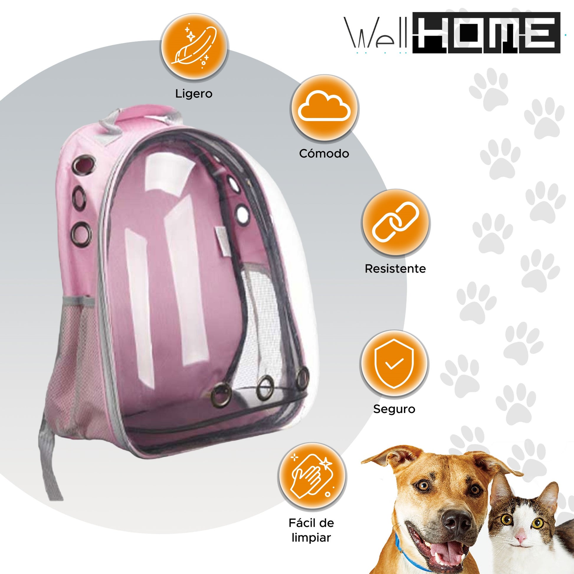 Well Home - Mochila Para Transporte De Mascotas Rosa 33x43x26cm