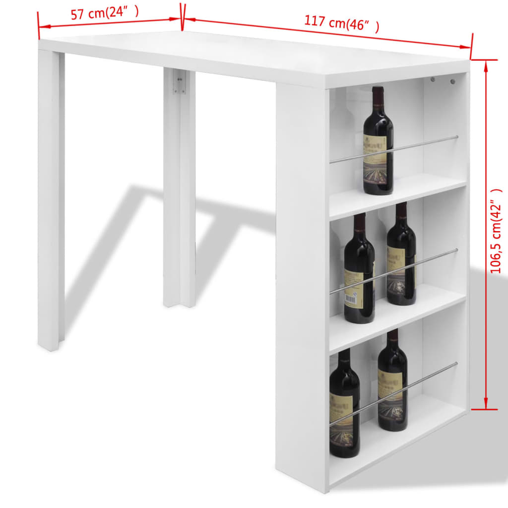 Mesa Alta De Cocina Con Estantes Para Botellas Blanca Brillante_4