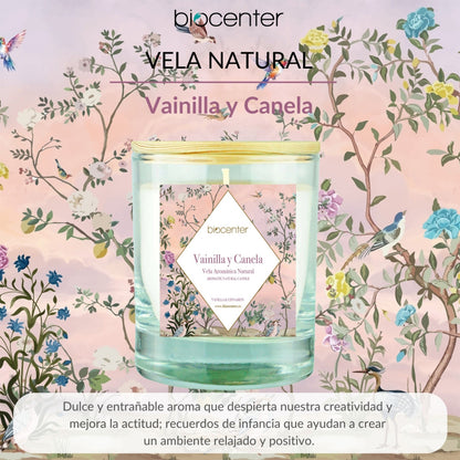 Vela natural Vainilla Canela - cera vegetal y aceites esenciales, Biocenter, 200 gr