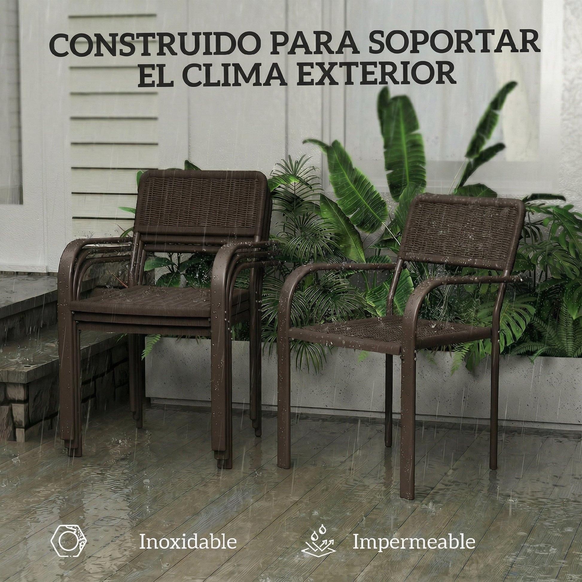 Outsunny Juego De 4 Sillas De Jardín Exterior Apilables_4