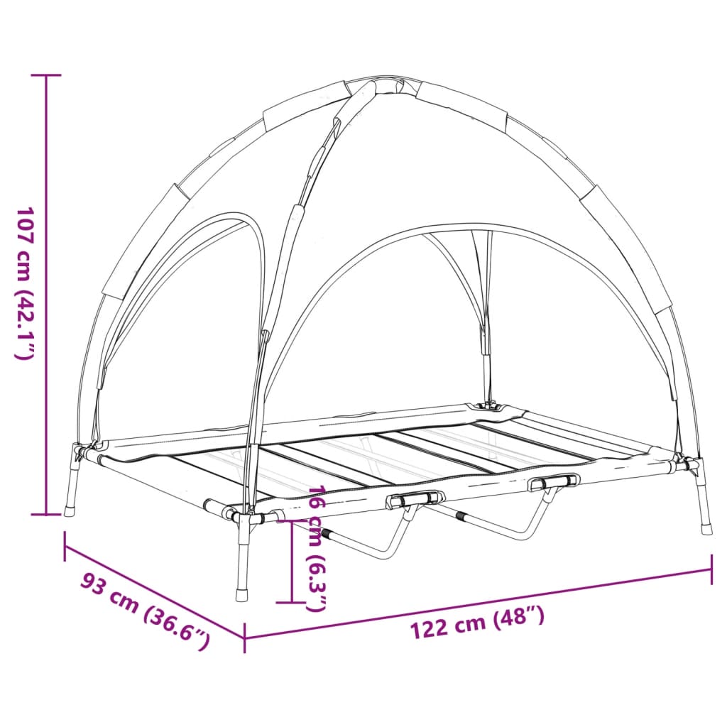Cama Para Perros Con Dosel Antracita Tela Oxford Y Acero / Vetonek_4
