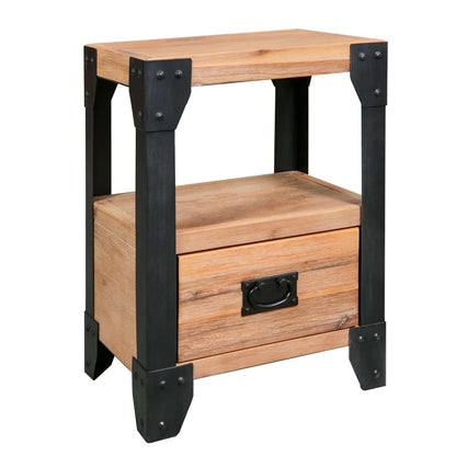 Mesitas De Noche 2 Uds Madera Maciza Acacia Y Acero 40x30x54 Cm_1