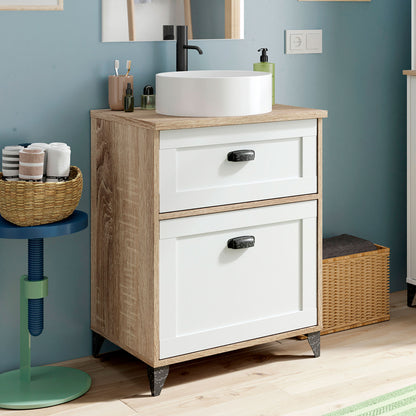 Mueble Baño 60cm Lavabo Sobre Encimera No Incluido, Armario Auxiliar Estilo Vintage 80x61x47cm, Briebe, Eterna, Blanco