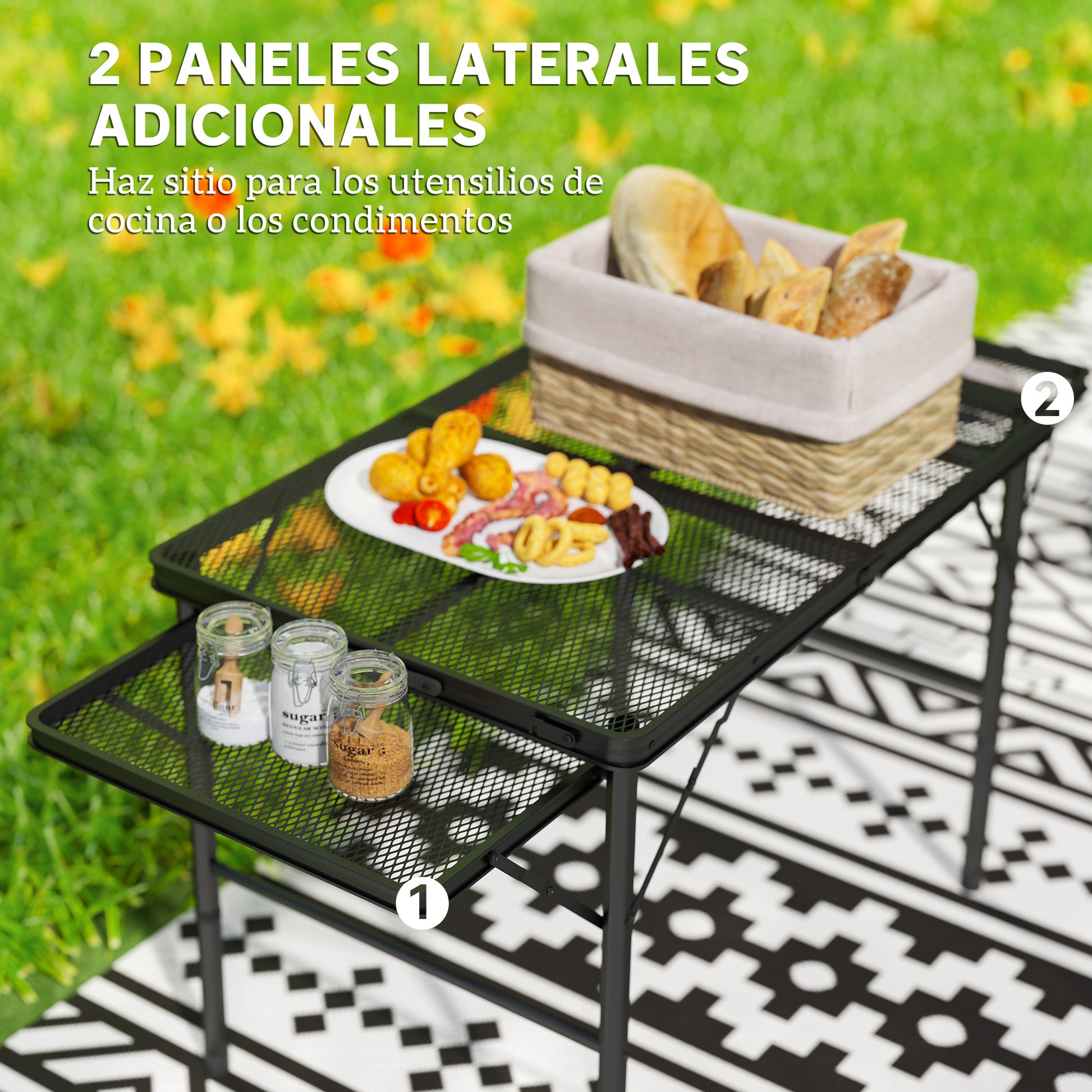 Outsunny Mesa Plegable Camping De Aluminio Con Laterales Abatibles Negro_3