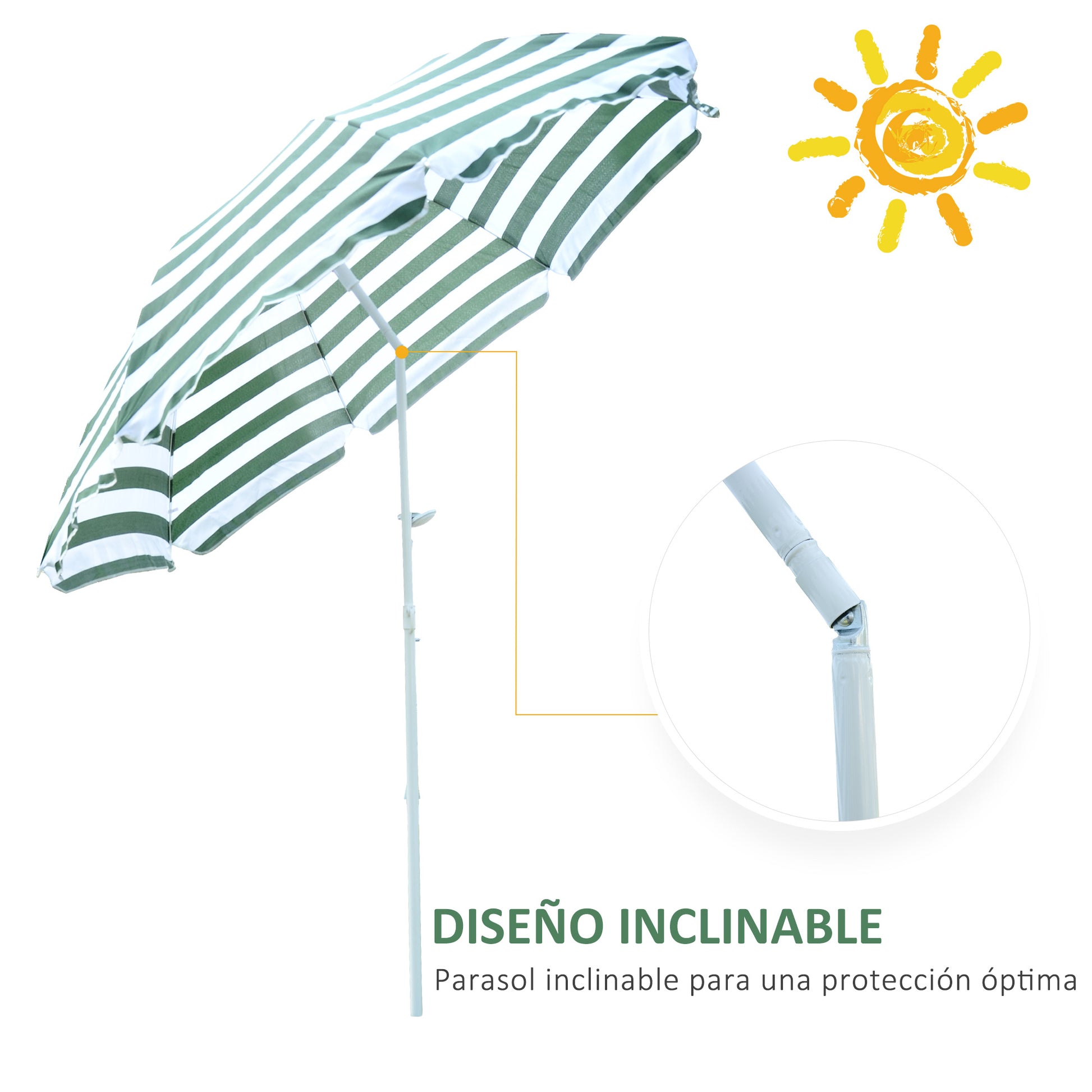 Outsunny Sombrilla De Playa Ø180cm Con Techo Inclinable Poste Metal Para Jardín_4
