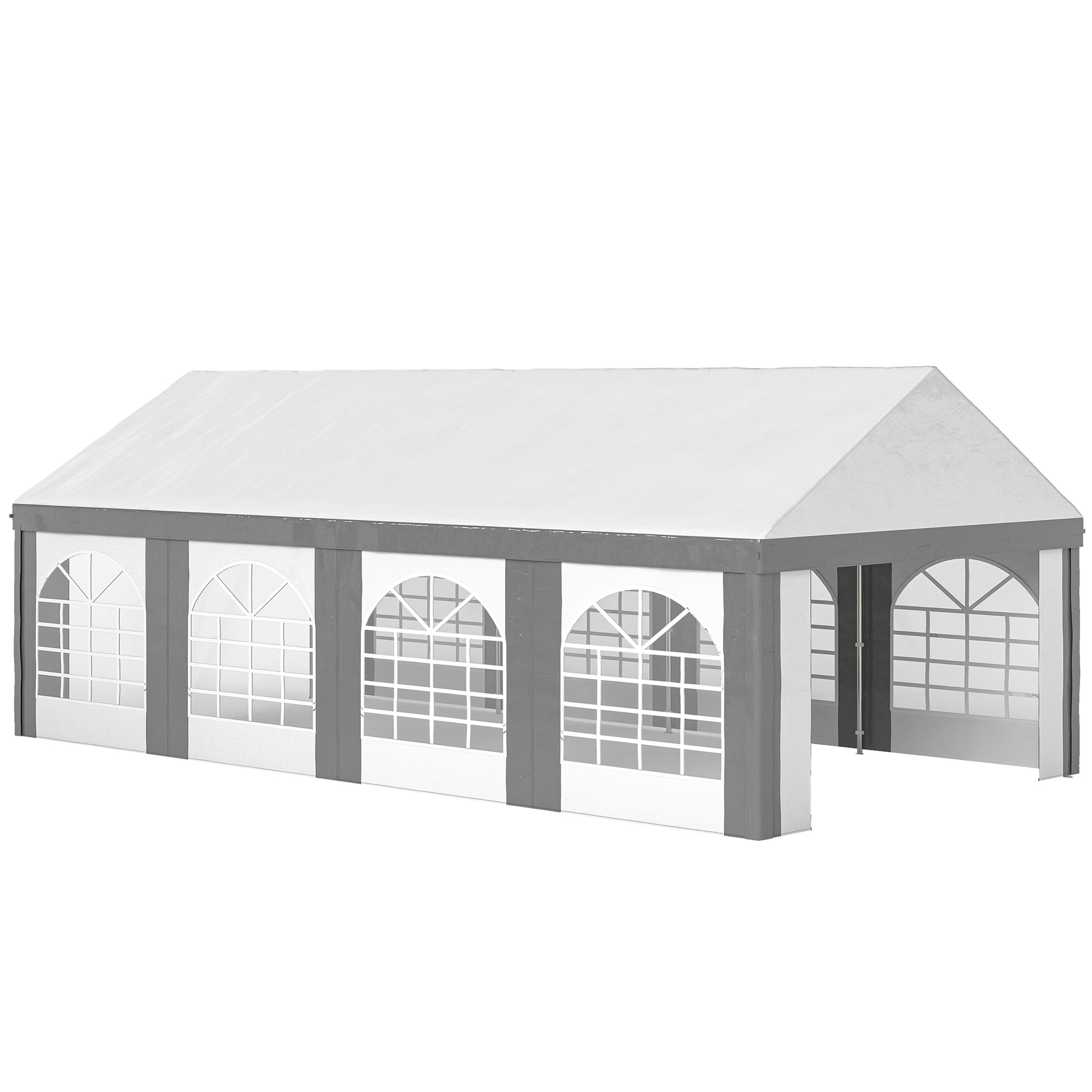Outsunny Carpa Para Fiesta 4x8 M Con Paredes Extraíbles Puertas Y Ventanas Gris_0
