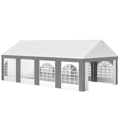 Outsunny Carpa Para Fiesta 4x8 M Con Paredes Extraíbles Puertas Y Ventanas Gris_0