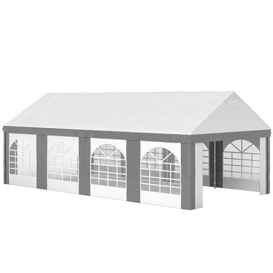 Outsunny Carpa Para Fiesta 4x8 M Con Paredes Extraíbles Puertas Y Ventanas Gris_0