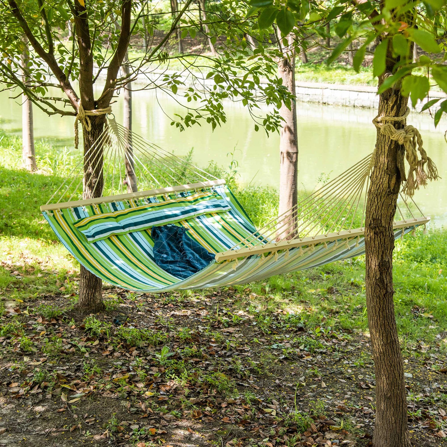 Outsunny Hamaca Doble Colgante De Jardín Hamaca Para Camping Con Almohada_1