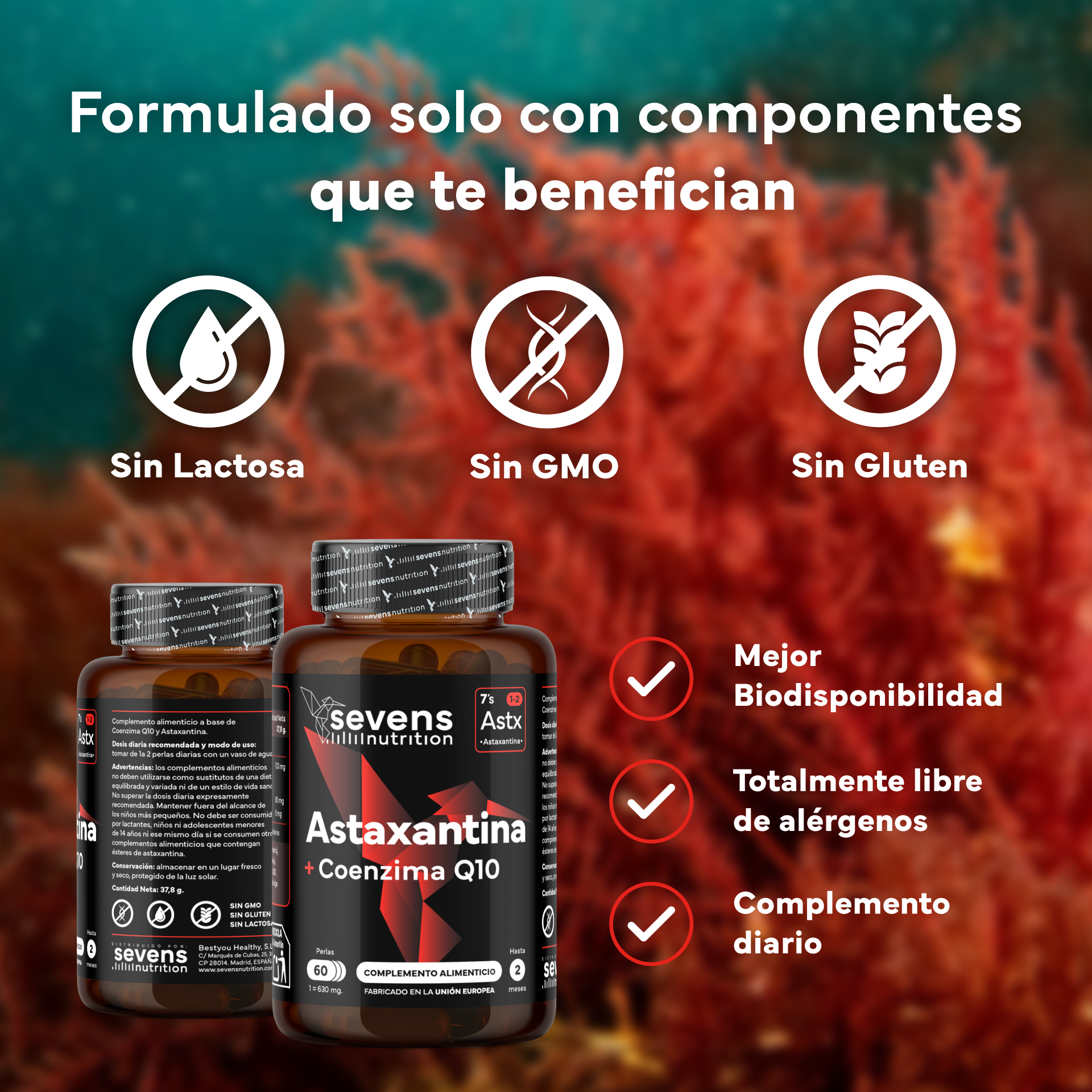 Astaxantina Con Coq10 Sevens Nutrition. Antioxidante Para Energía Y Piel Sana.