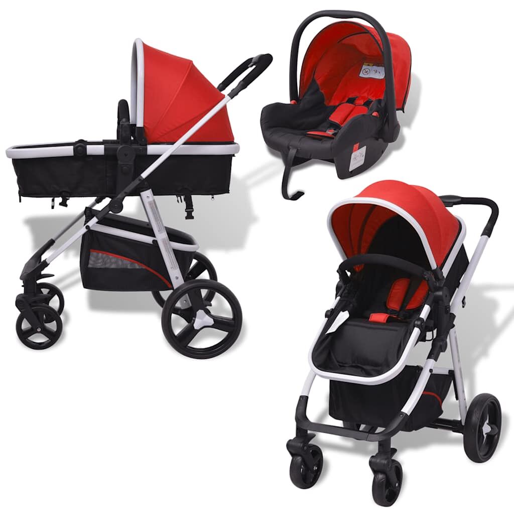 Vidaxl Cochecito De Bebé 3 En 1 Rojo Y Negro Aluminio_2