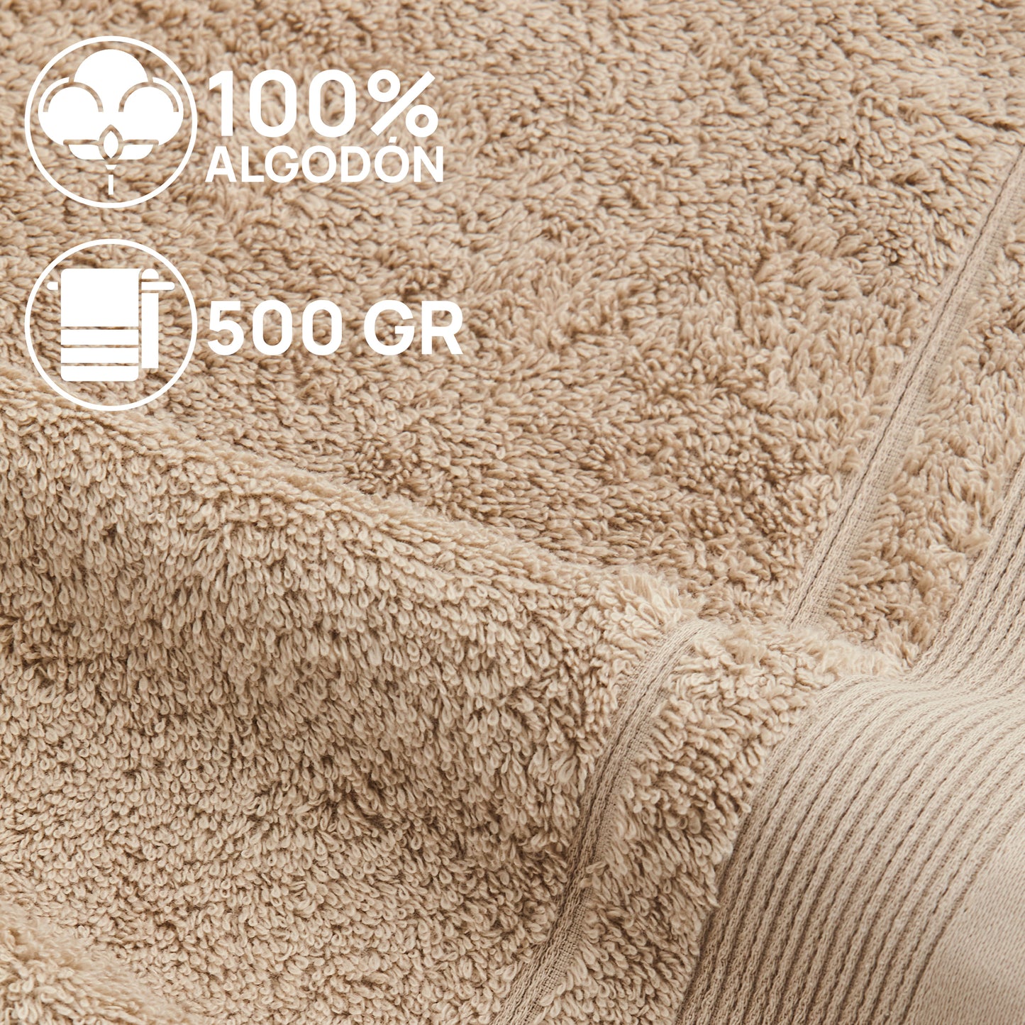 Juego De Toallas De Baño 3 Piezas: Tocador, Lavabo Y Sabana - 100% Algodón, 500 Gr Beige_4