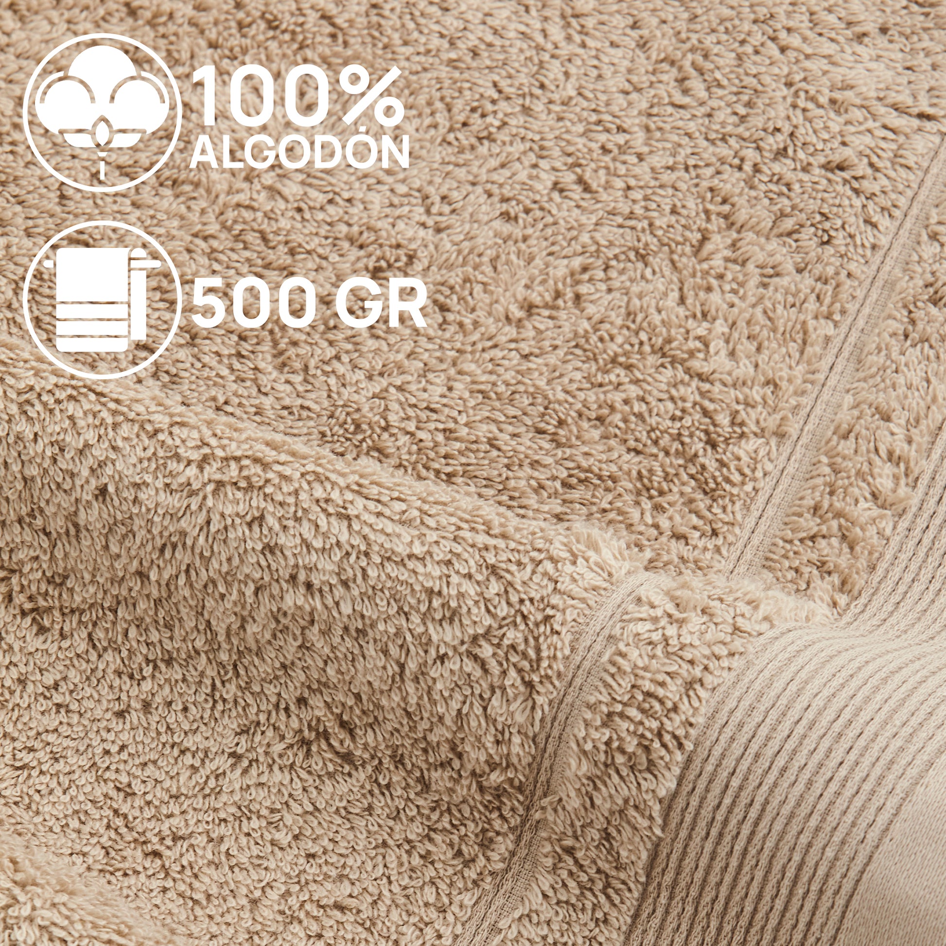 Juego De Toallas De Baño 3 Piezas: Tocador, Lavabo Y Sabana - 100% Algodón, 500 Gr Beige_4