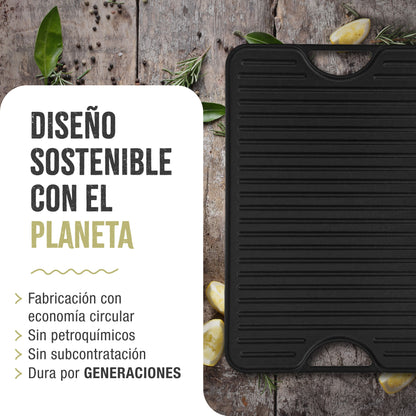 Victoria Plancha Cocina Hierro Fundido Esmaltado Parrilla Reversible 50x35cm, Fuego Barbacoa Sin Ptfe, 34184, Negro_5