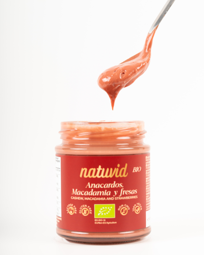 Crema de Anacardos, Macadamia y Fresas BIO Natuvid (200g) con Eritritol y Coco | Vegana y Sin Gluten_1