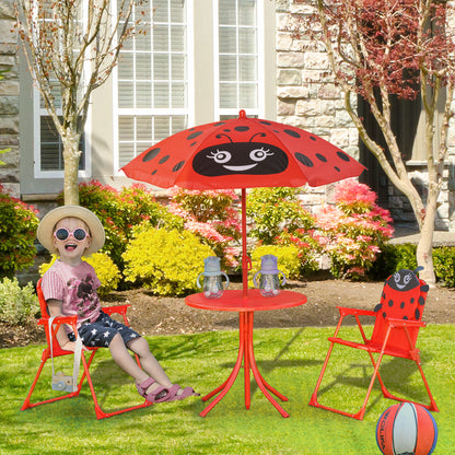 Outsunny Mesa Y Sillas Infantil De Jardín Plegable Con Sombrilla Ajustable Rojo_1