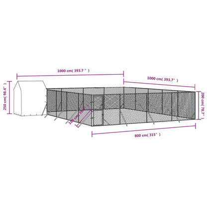 Vidaxl Perrera Exterior Con Techo Acero Galvanizado Plata 10x10x2,5 M_2