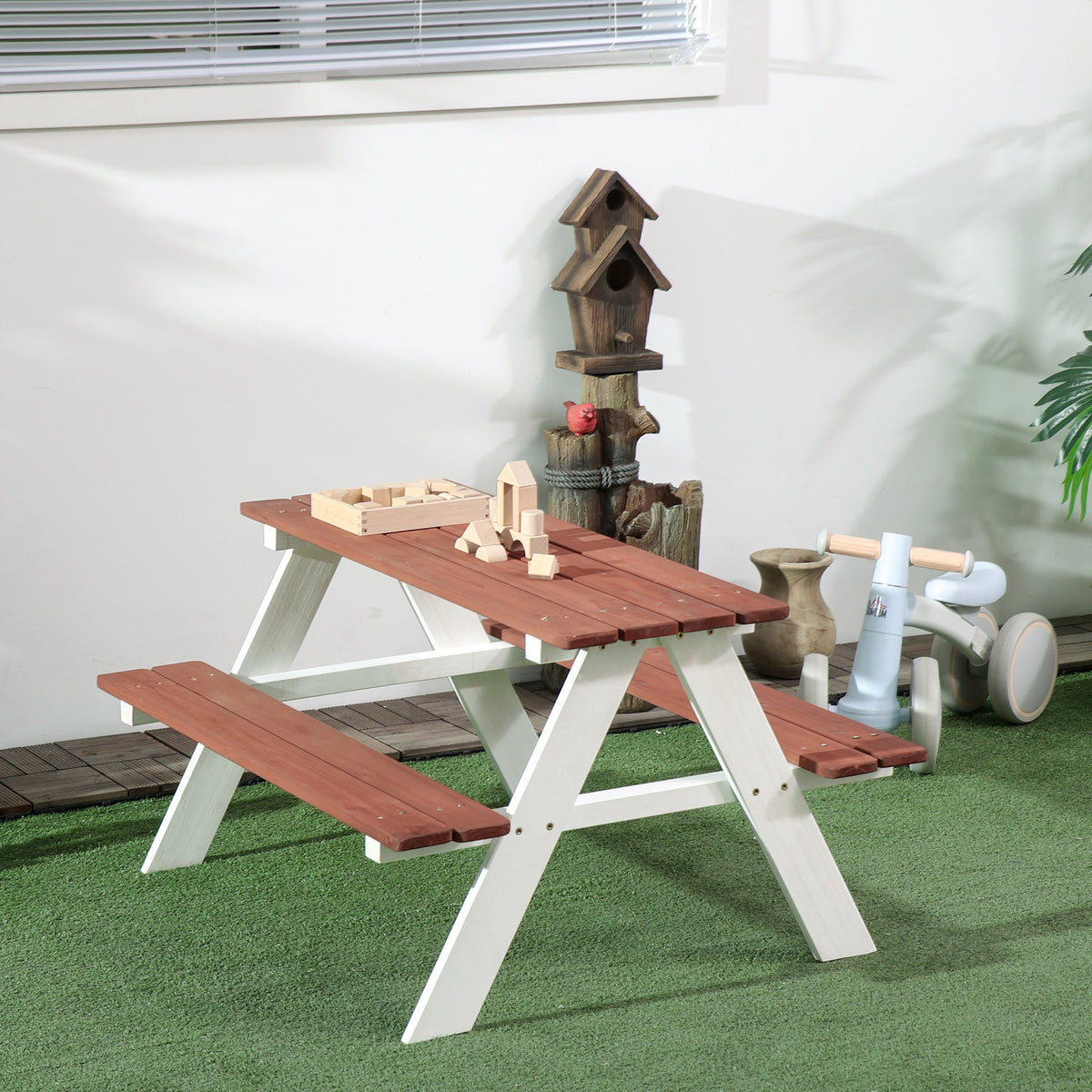 Outsunny Juego De Mesa Y 2 Bancos Infantiles De Madera 89x79x50 Cm Marrón_1