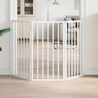 Vidaxl Puerta Para Perros Plegable De 3 Paneles, Color Blanco, 150 Cm, Madera De Álamo_1