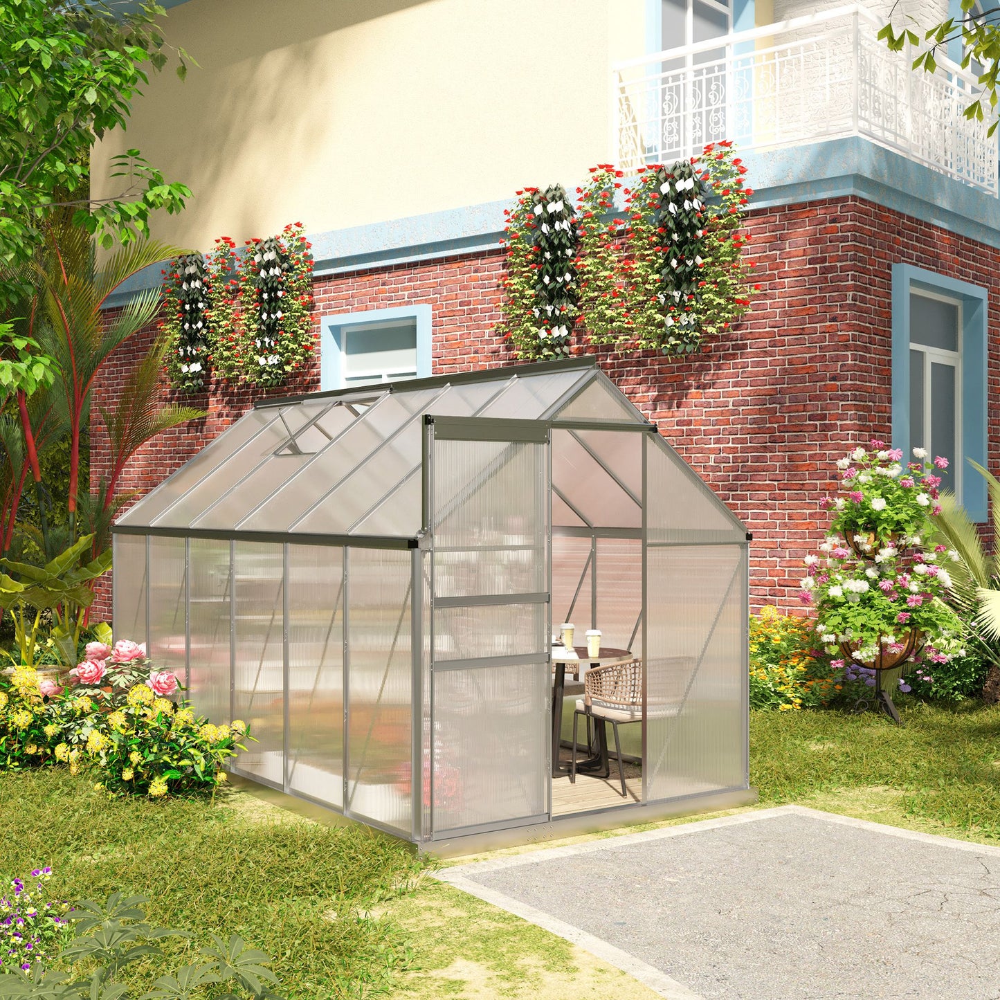 Outsunny Invernadero Jardín Policarbonato Con Puerta Y Tragaluces 190x375x199cm_1