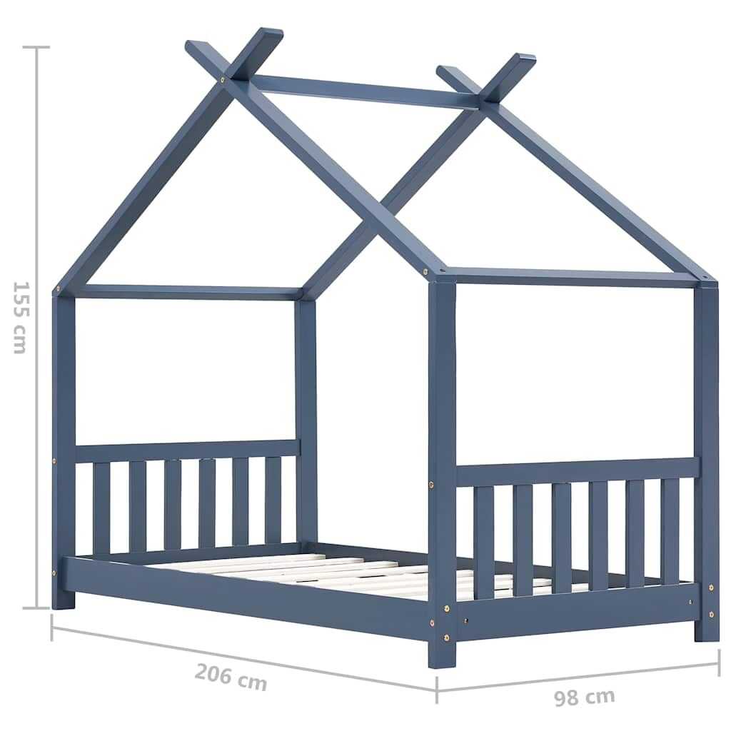 Vidaxl Estructura De Cama Infantil Madera Maciza Pino Gris 90x200 Cm_2