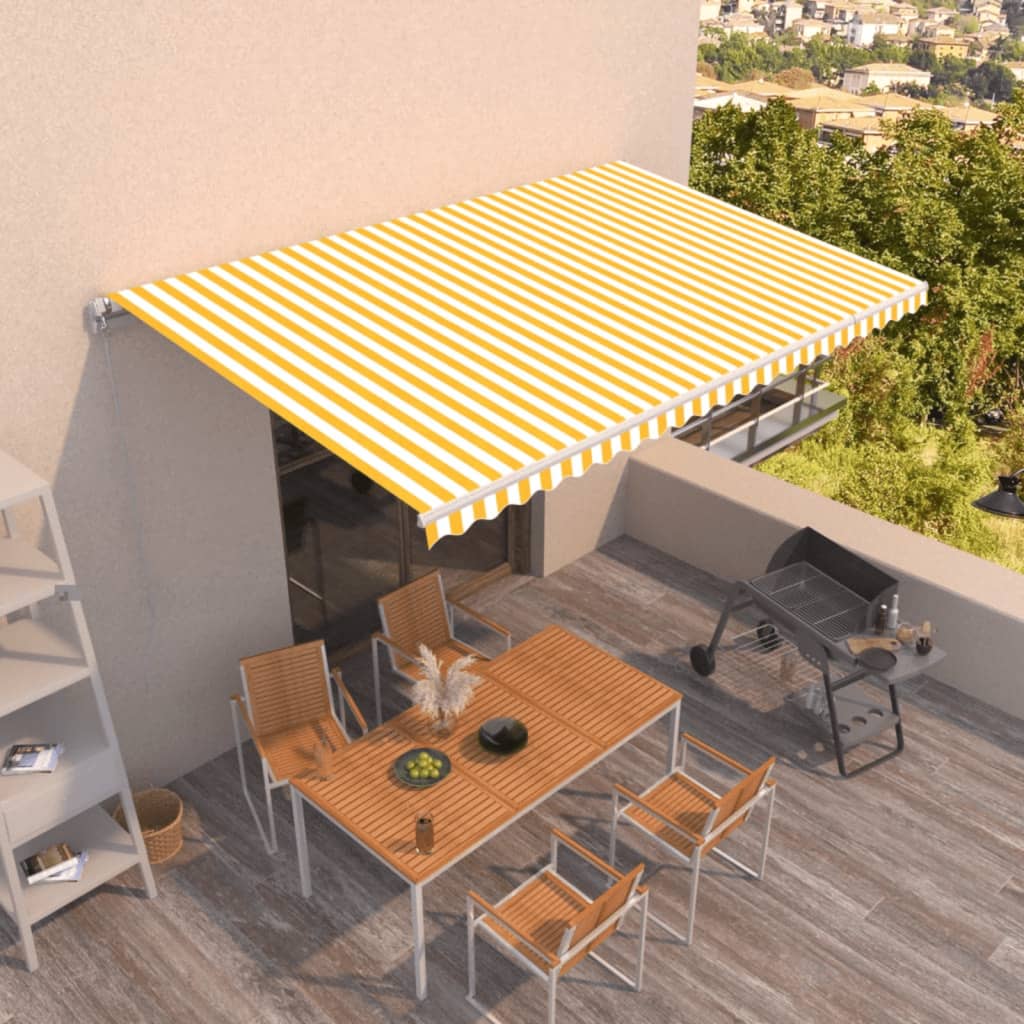 Toldo Retráctil Manual Amarillo Y Blanco 500x300 Cm_1