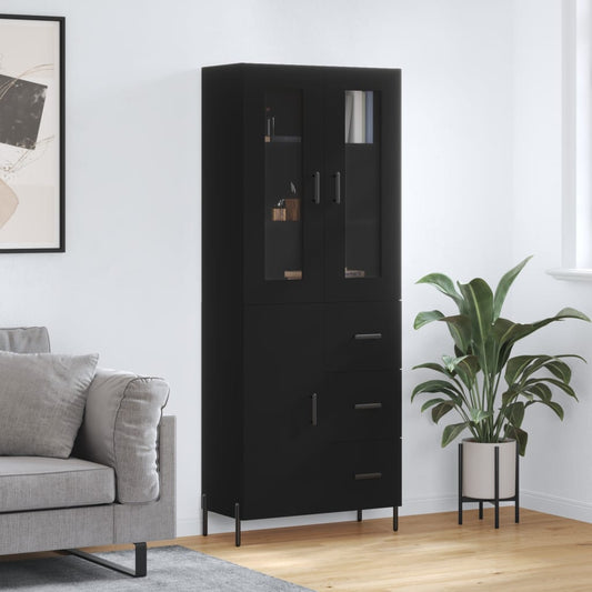 Aparador Alto Madera Contrachapada Negro 69,5x34x180 Cm_0
