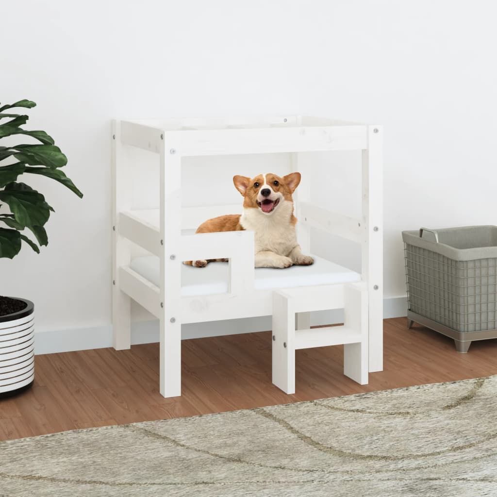 Vidaxl Cama Para Perros Madera Maciza De Pino Blanco 55,5x53,5x60 Cm_1