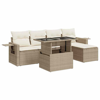 Juego De Sofás Jardín Con Cojines 6 Pzas Ratán Sintético Beige / Vetonek_4