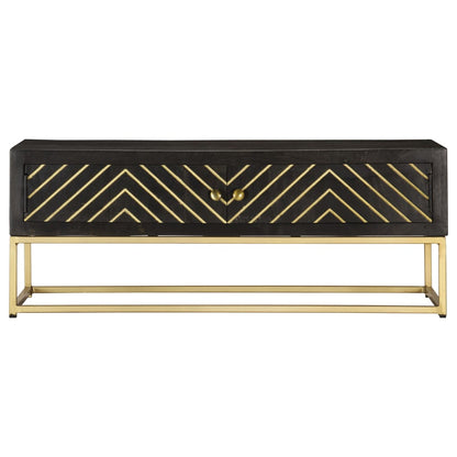 Mesa De Centro Madera Maciza De Mango Negro Y Dorado 90x50x35cm_0