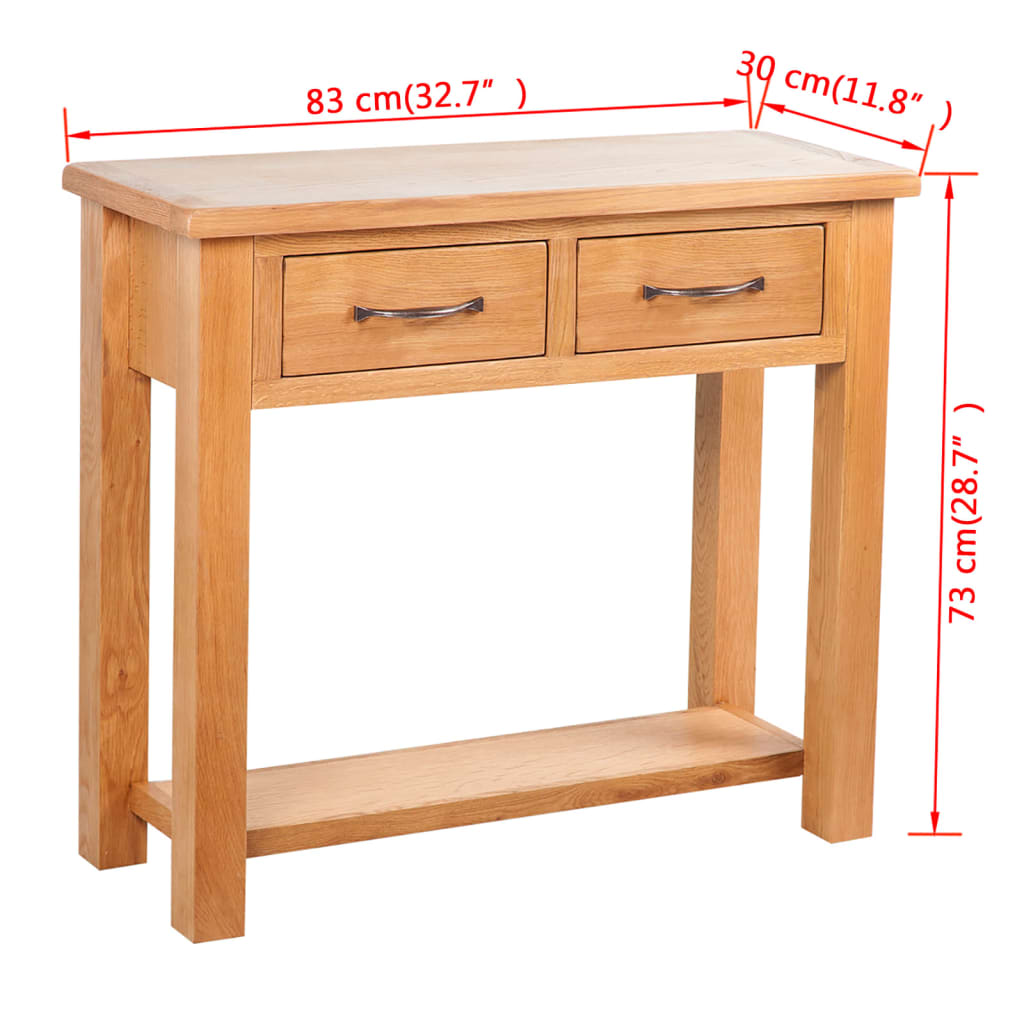 Mesa Consola Con 2 Cajones Madera Maciza De Roble 83x30x73 Cm_4